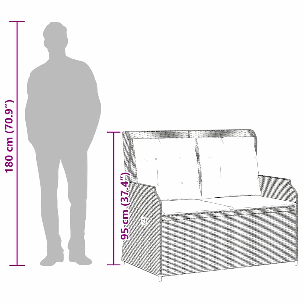 Hagebenk med pute Svart Poly rattan