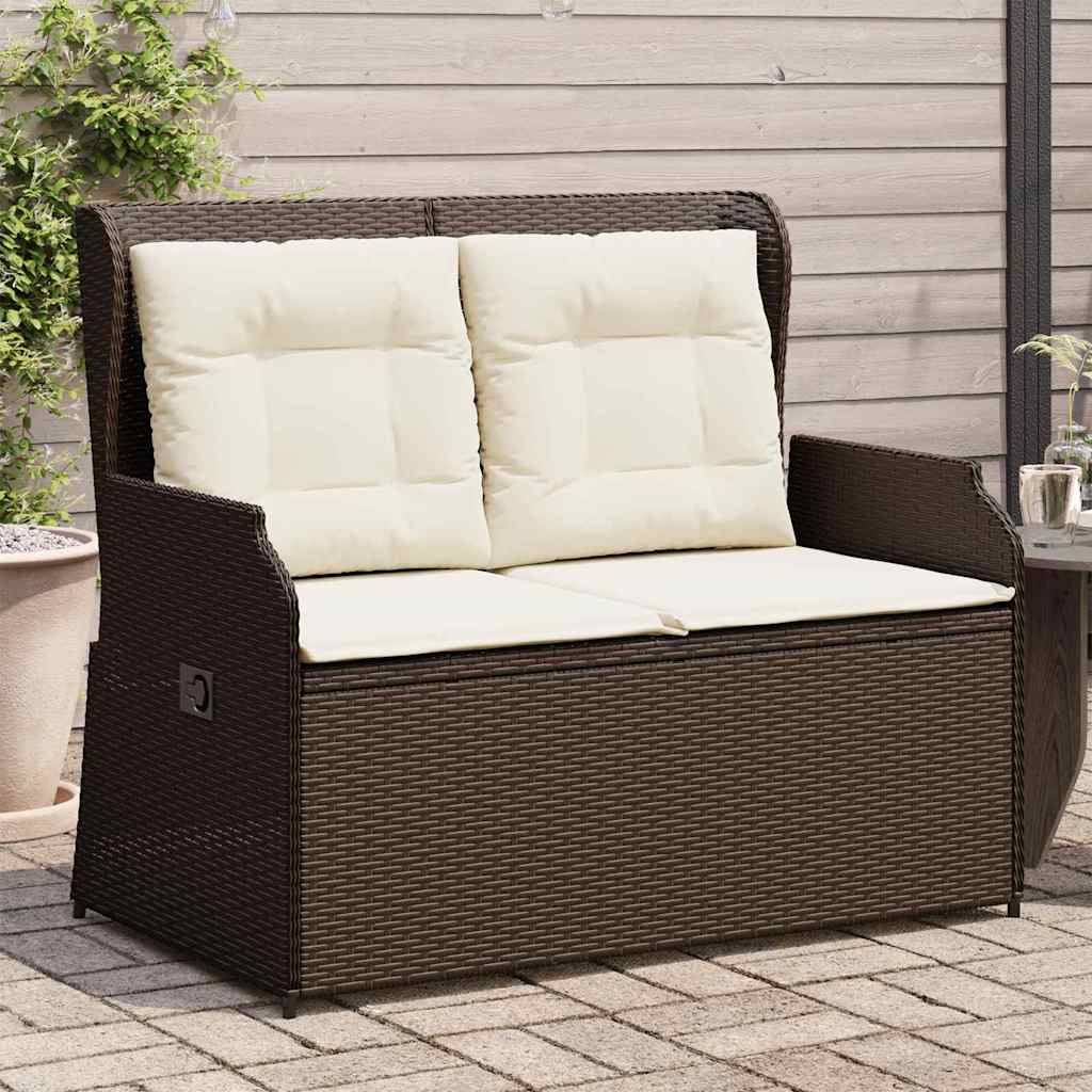 Hagebenk med pute Brun Poly rattan