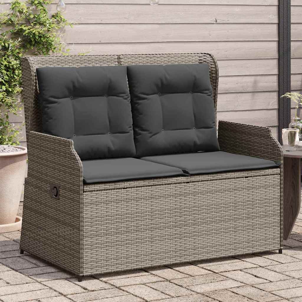 Hagebenk med pute Grå Poly rattan