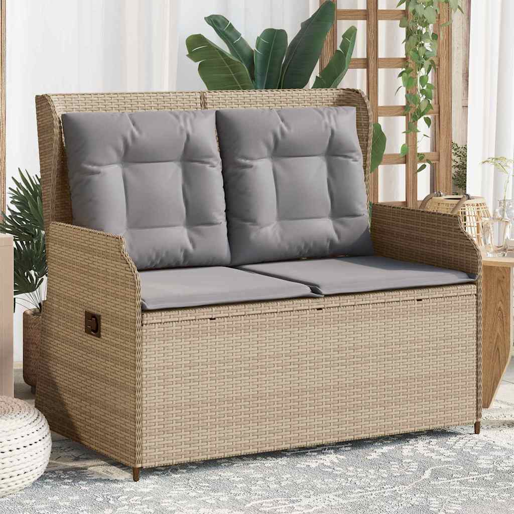 Hagebenk med pute Beige Poly rattan