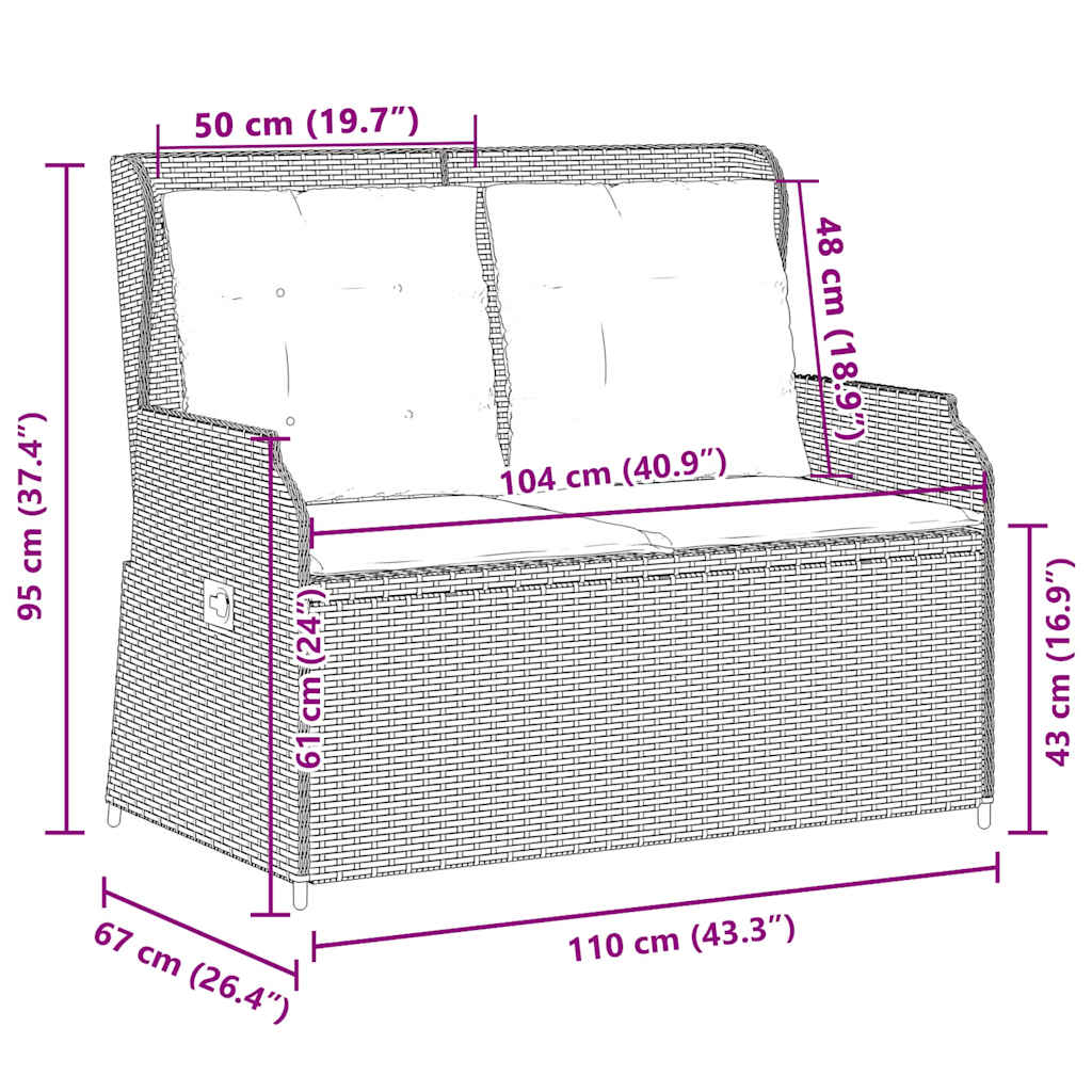 Hagebenk med pute Beige Poly rattan