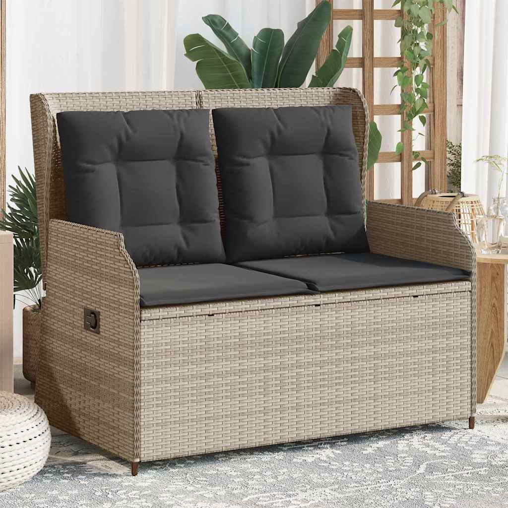 Hagebenk med pute Lysegrå Poly rattan