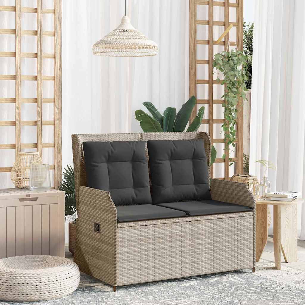 Hagebenk med pute Lysegrå Poly rattan