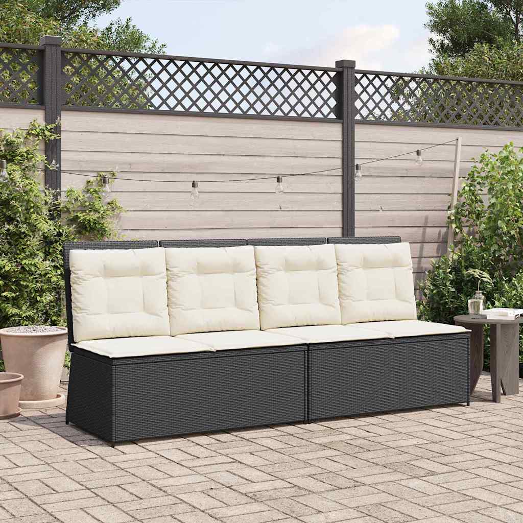 Hagebenk med pute Svart Poly rattan