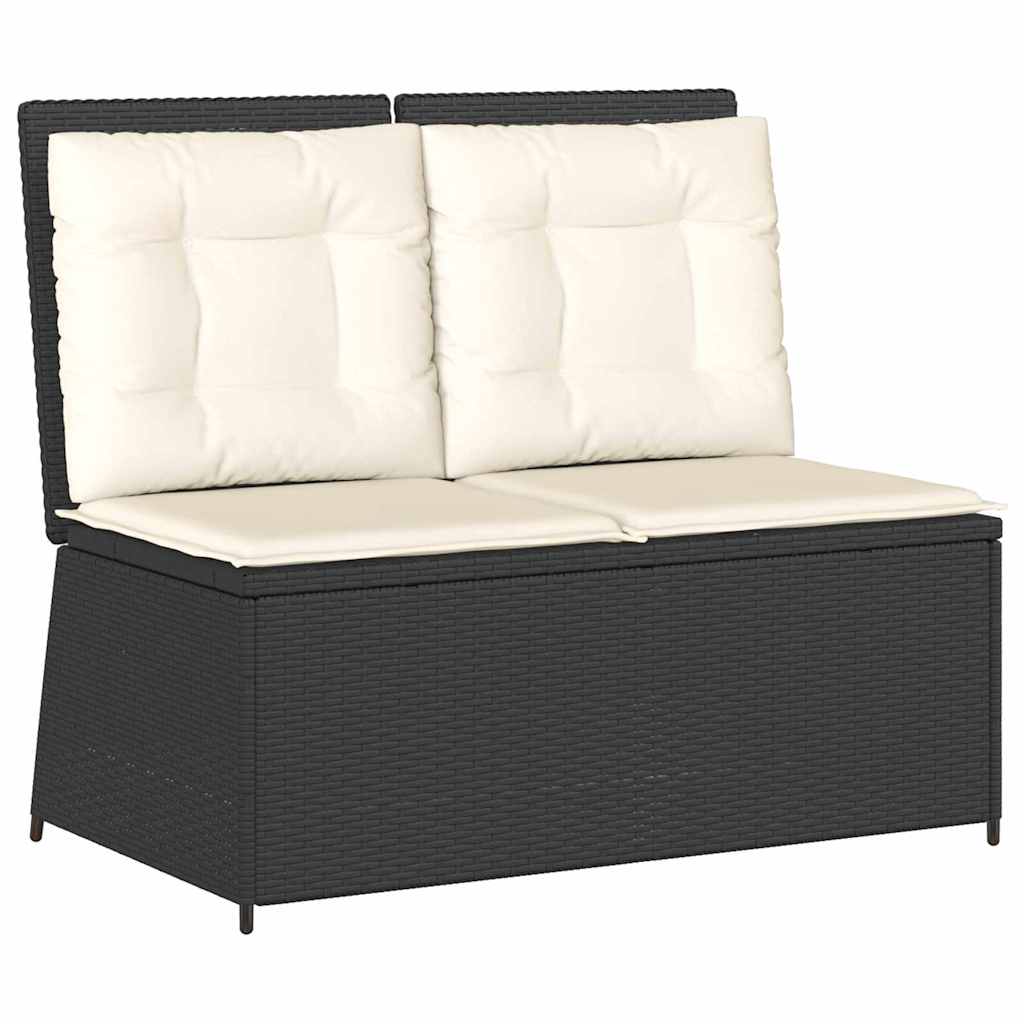 Hagebenk med pute Svart Poly rattan