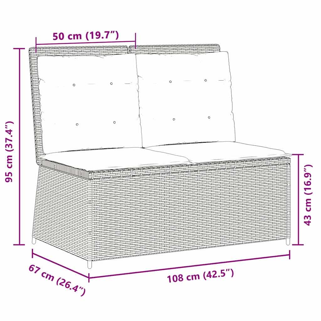 Hagebenk med pute Svart Poly rattan