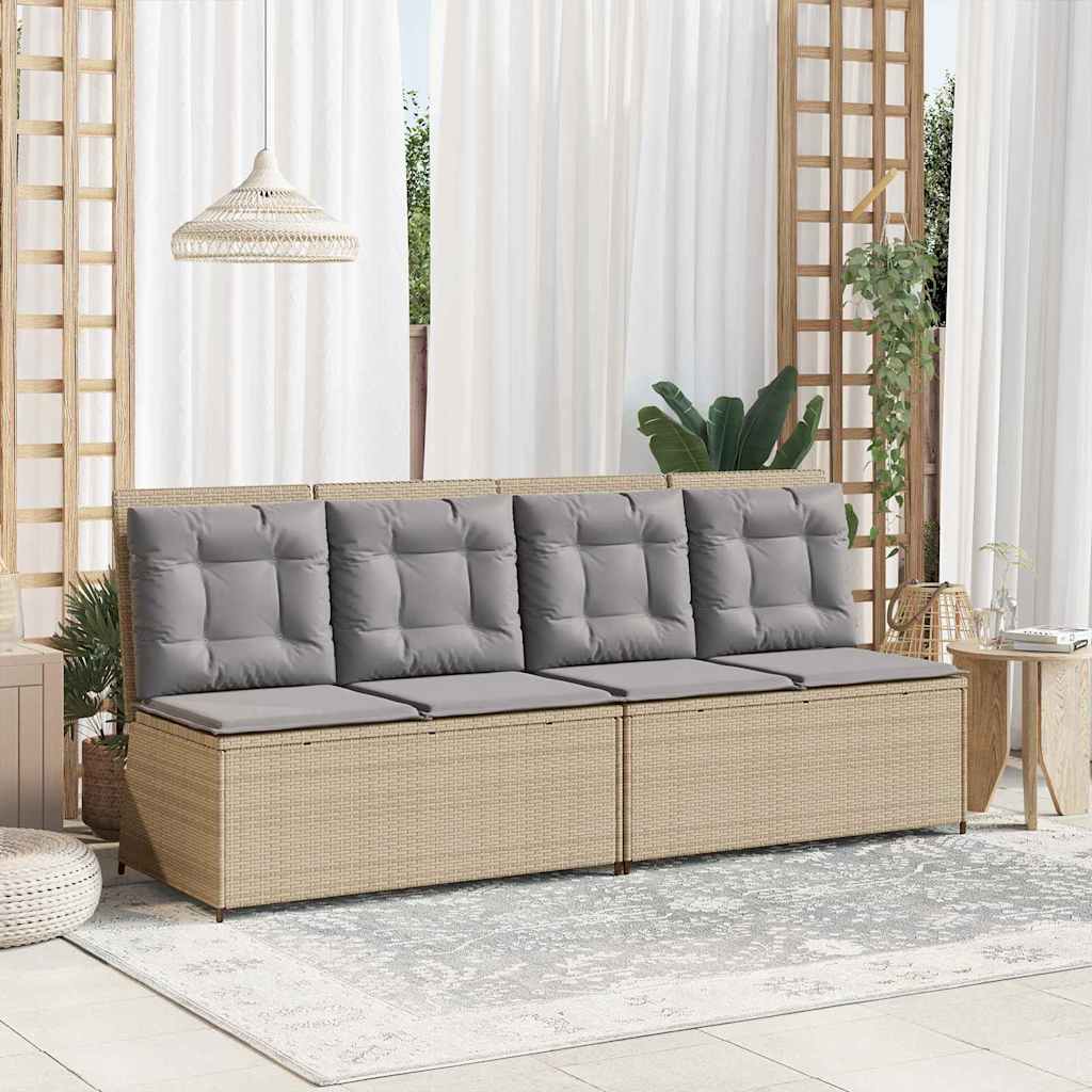 Hagebenk med pute Beige Poly rattan