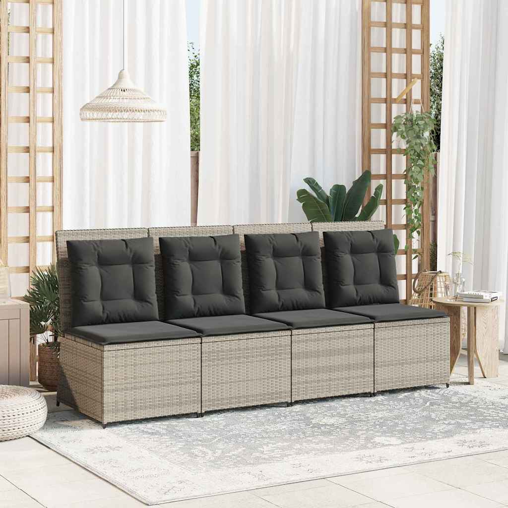 Hagemøbelsofa med pute Lysegrå Poly rattan