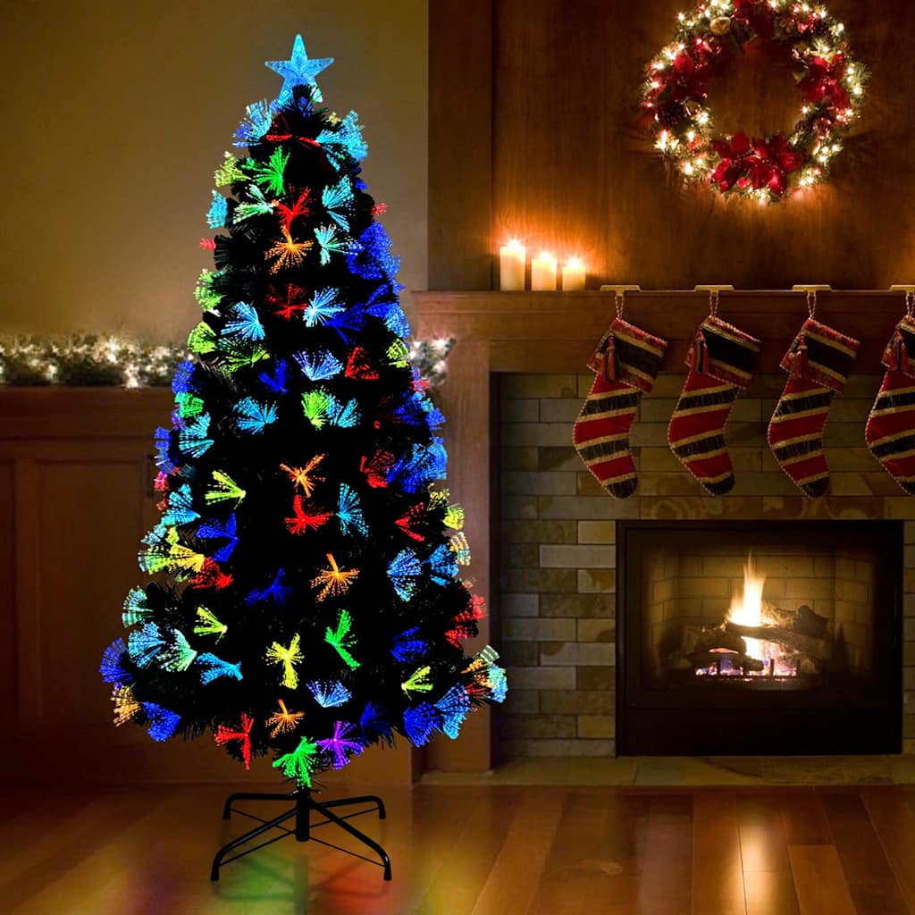 Kunstig juletre med dekorative strenglys grønn 150 cm PVC