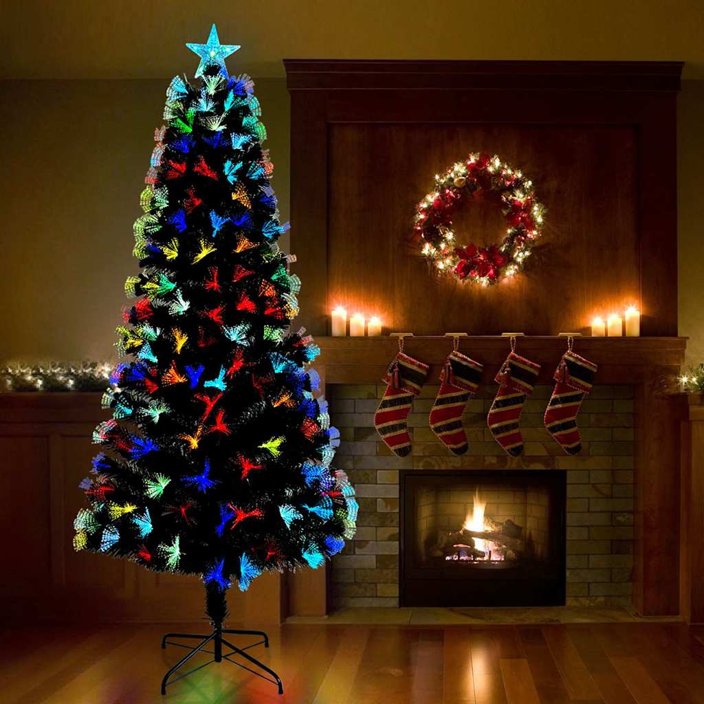 Kunstig juletre med dekorative strenglys grønn 210 cm PVC