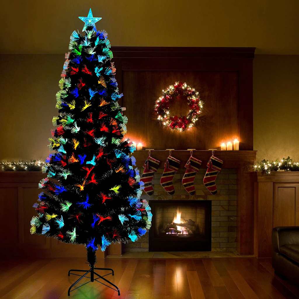 Kunstig juletre med dekorative strenglys grønn 240 cm PVC