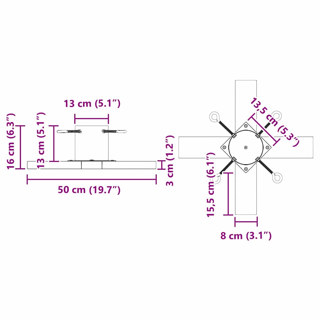 Juletre Stand 1.73 Svart 50 x 50 x 16 cm Massiv furu
