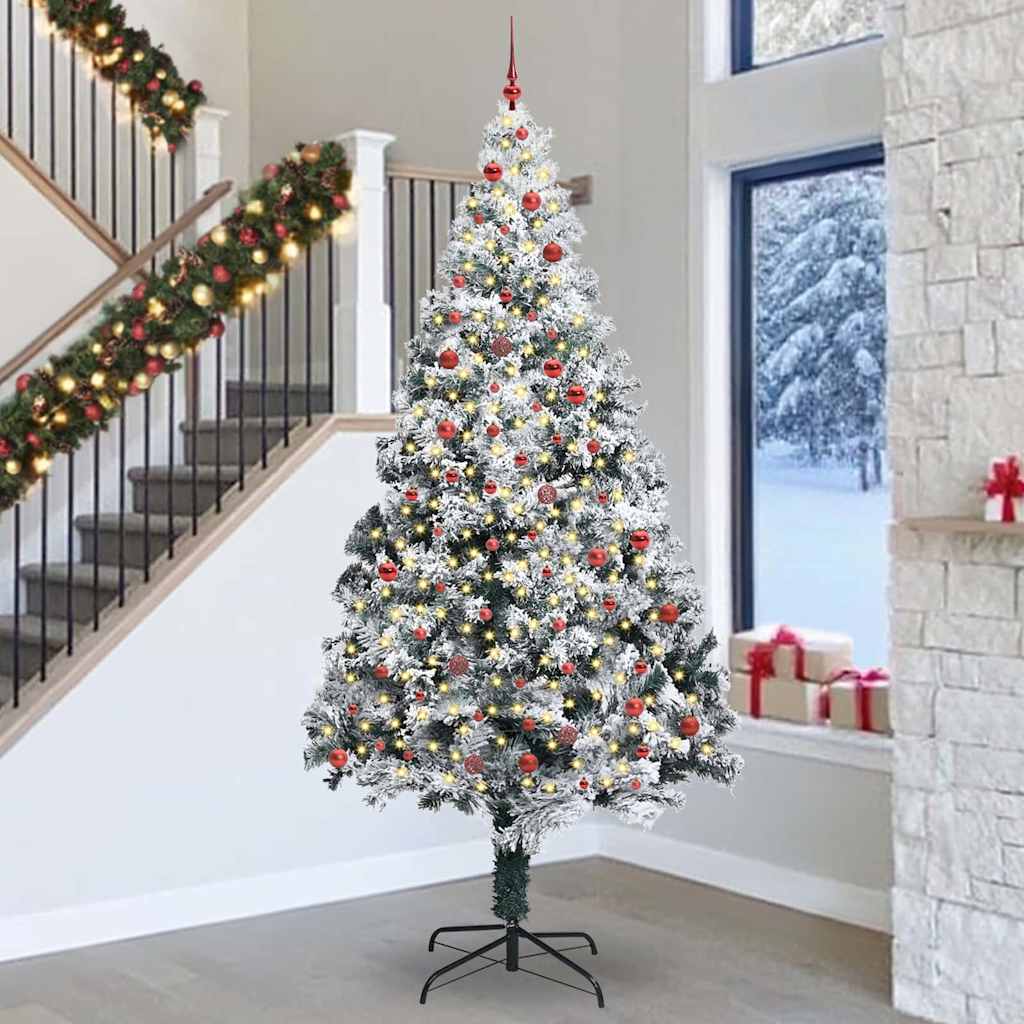 Juletre med dekorative strenglys Hvit 300 cm PVC