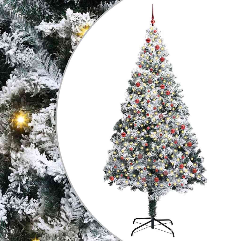 Juletre med dekorative strenglys Hvit 300 cm PVC