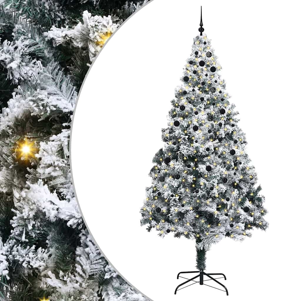 Juletre med dekorative strenglys Hvit 300 cm PVC