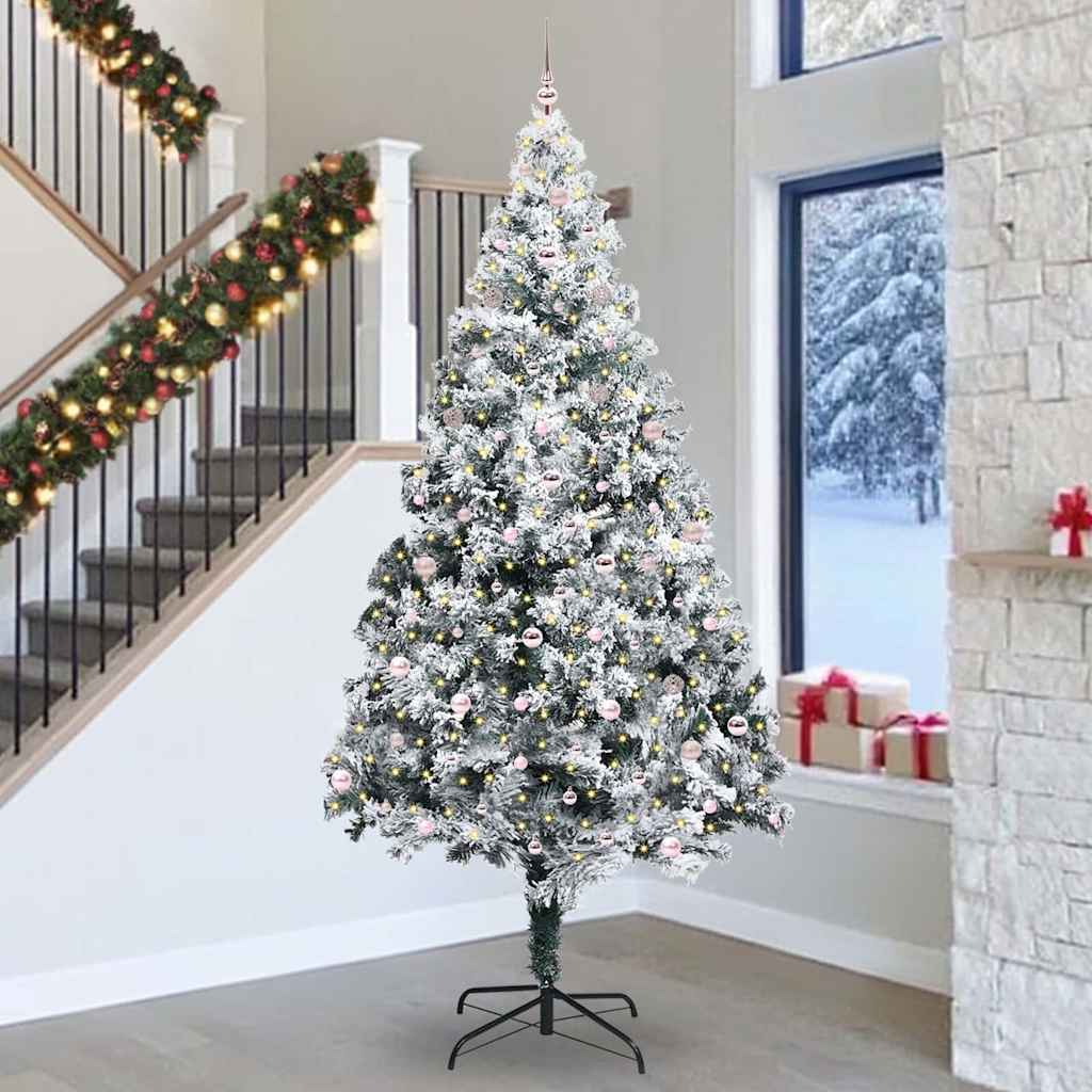 Juletre med dekorative strenglys Hvit 300 cm PVC
