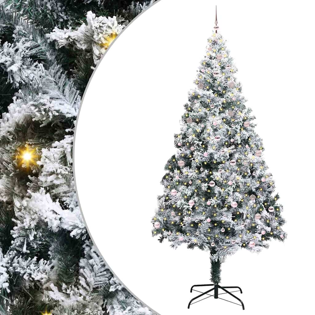 Juletre med dekorative strenglys Hvit 300 cm PVC