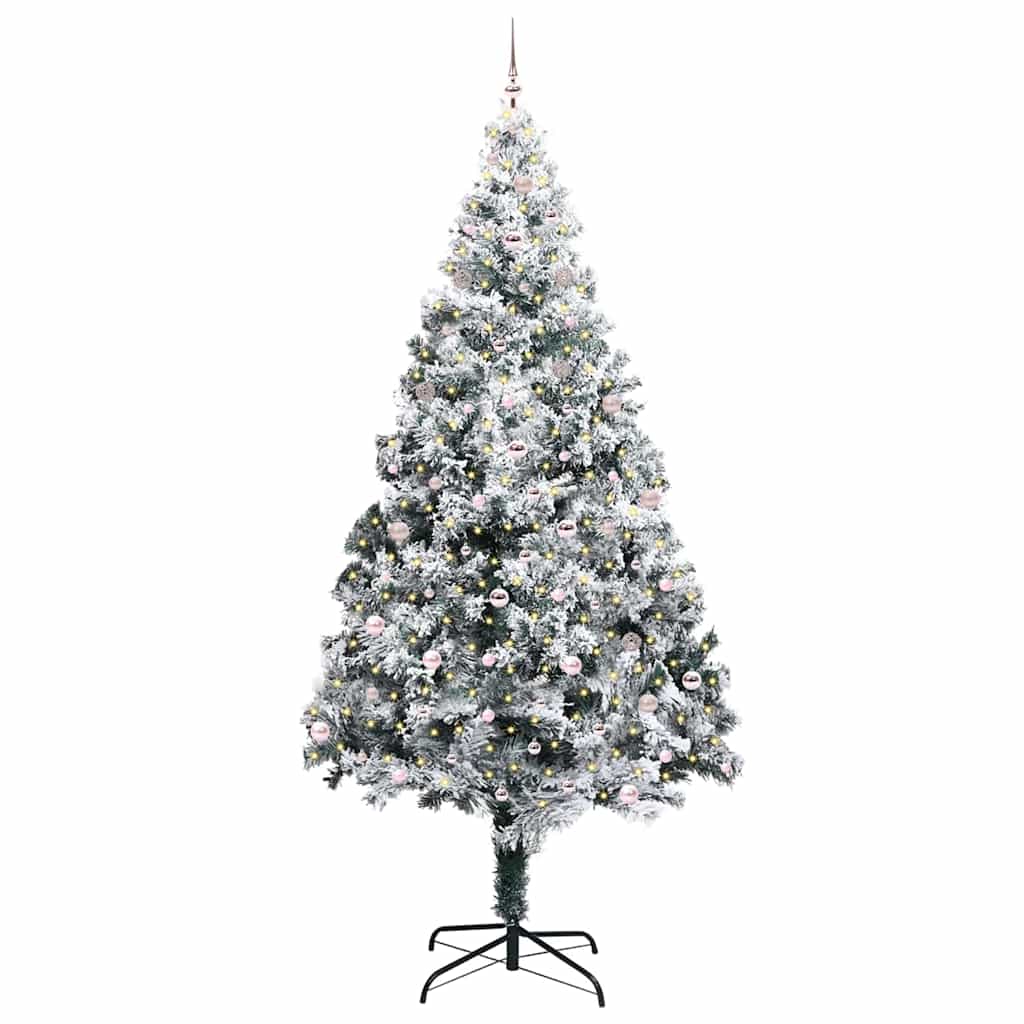 Juletre med dekorative strenglys Hvit 300 cm PVC