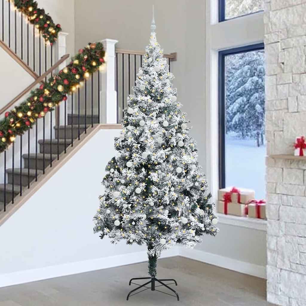 Juletre med dekorative strenglys Hvit 300 cm PVC