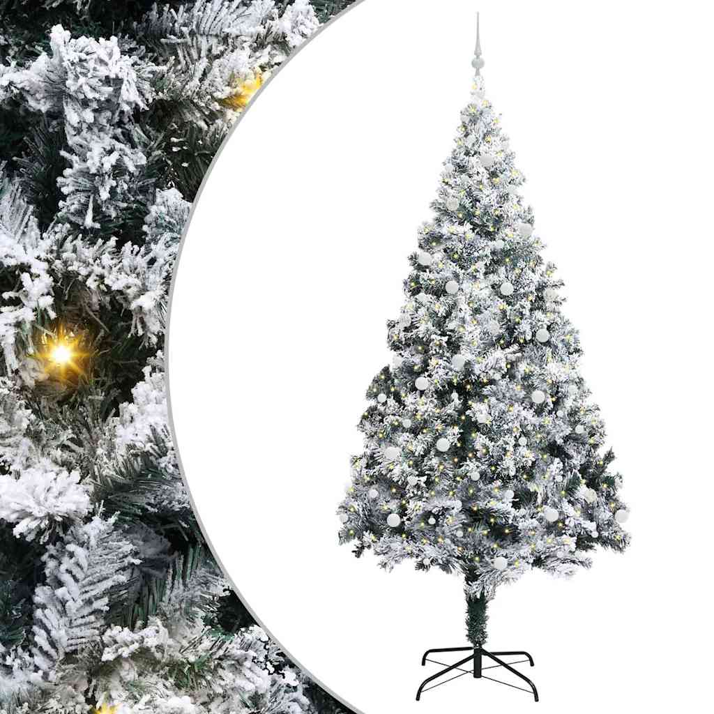 Juletre med dekorative strenglys Hvit 300 cm PVC