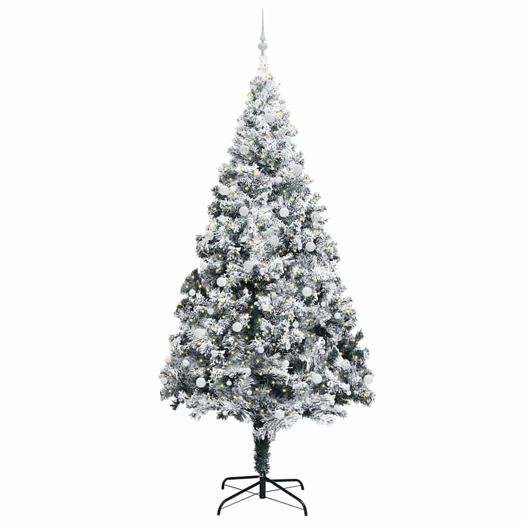 Juletre med dekorative strenglys Hvit 300 cm PVC
