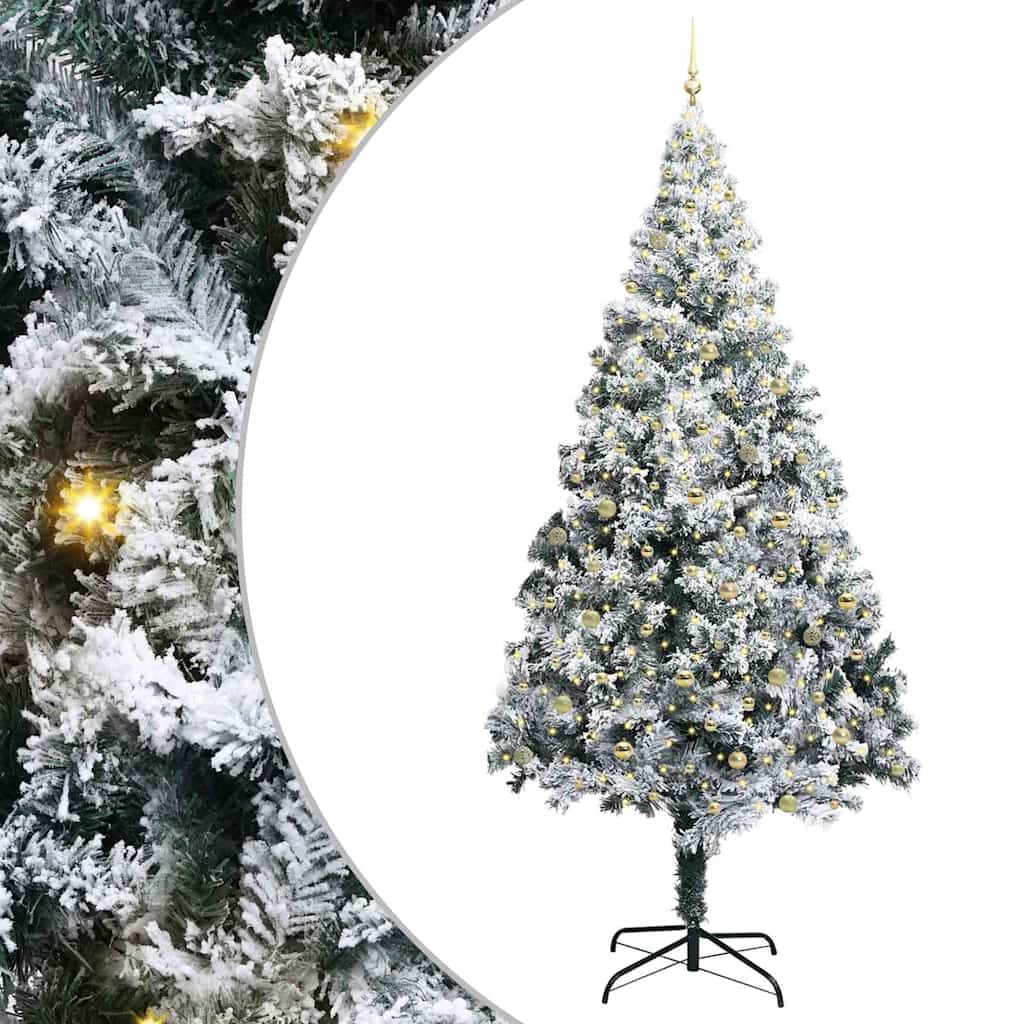 Juletre med dekorative strenglys Hvit 300 cm PVC