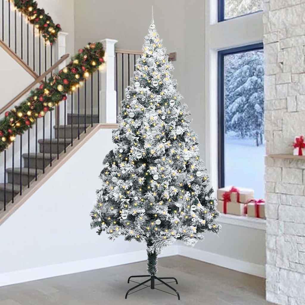 Juletre med dekorative strenglys Hvit 300 cm PVC