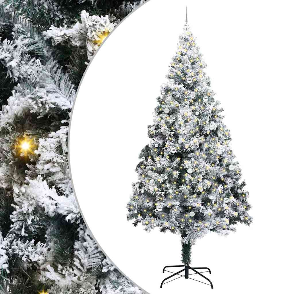 Juletre med dekorative strenglys Hvit 300 cm PVC
