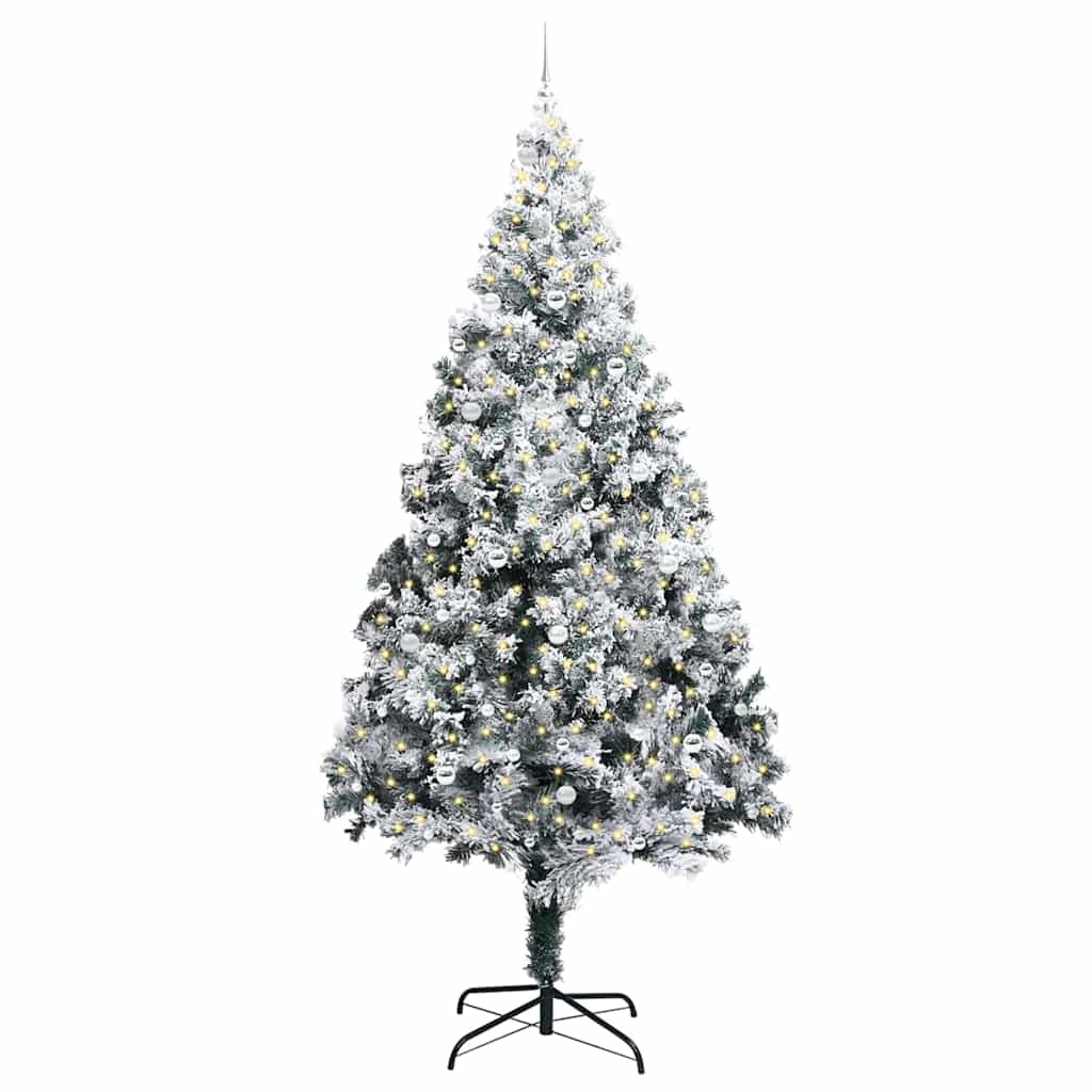 Juletre med dekorative strenglys Hvit 300 cm PVC