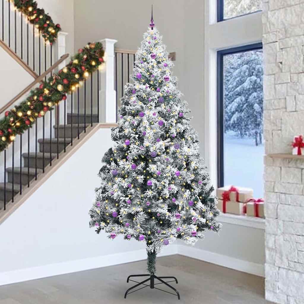 Juletre med dekorative strenglys Hvit 300 cm PVC