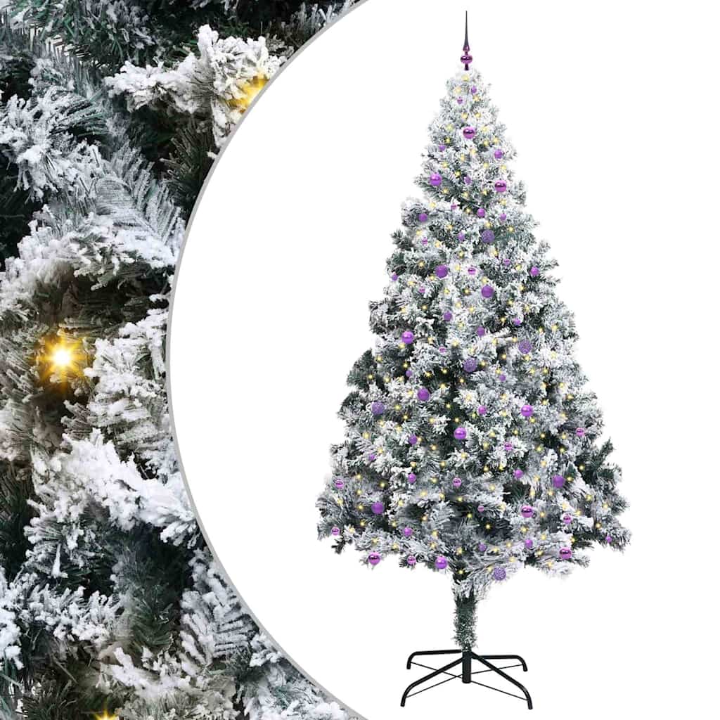 Juletre med dekorative strenglys Hvit 300 cm PVC