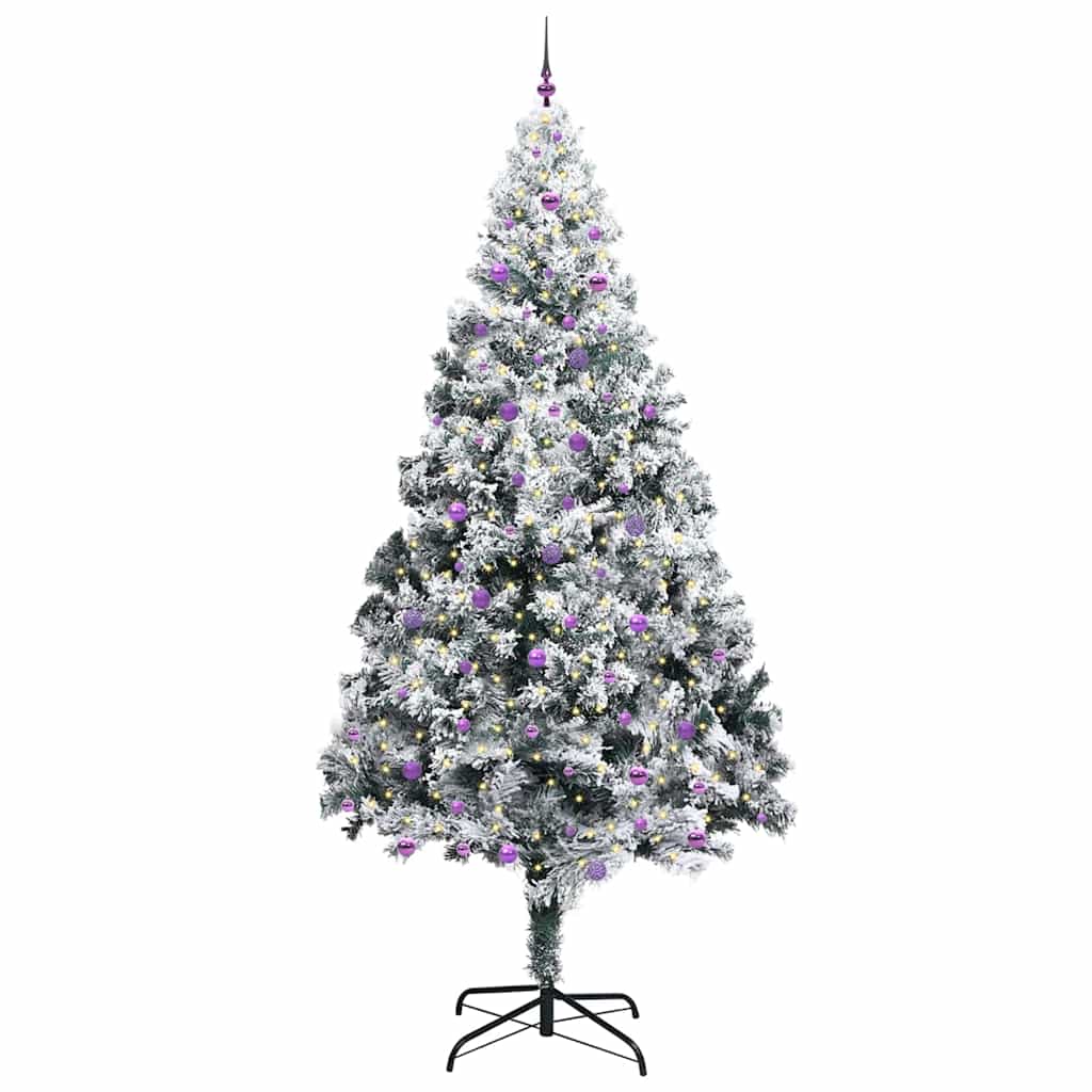 Juletre med dekorative strenglys Hvit 300 cm PVC