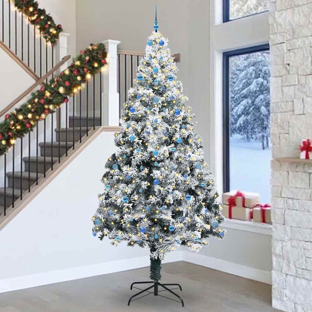 Juletre med dekorative strenglys Hvit 300 cm PVC