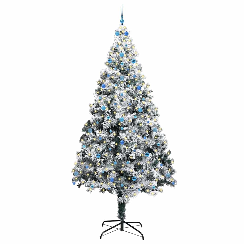 Juletre med dekorative strenglys Hvit 300 cm PVC