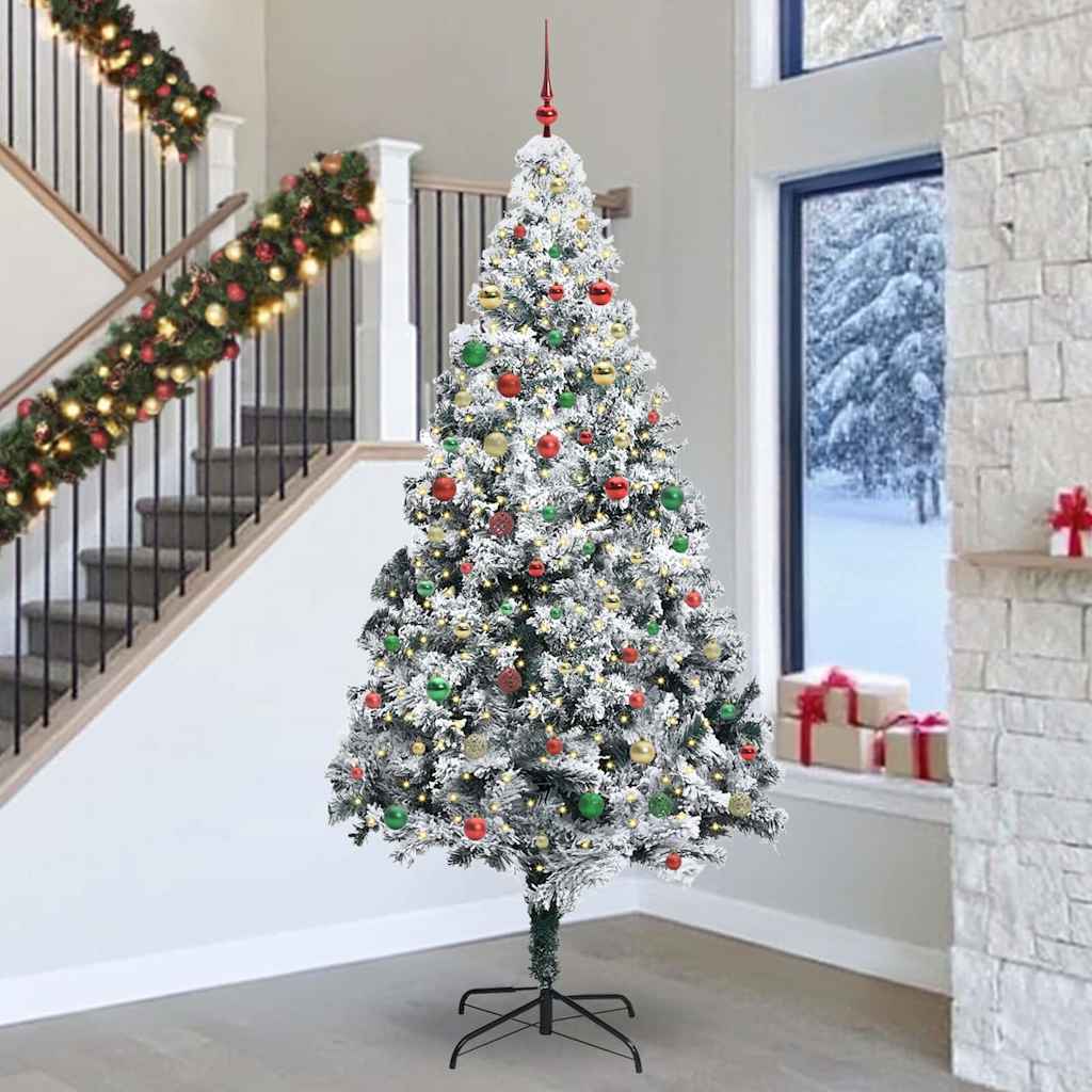 Juletre med dekorative strenglys Hvit 300 cm PVC