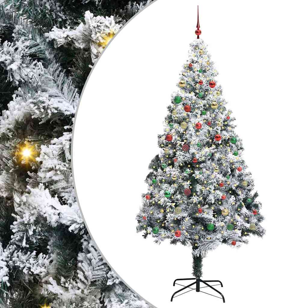 Juletre med dekorative strenglys Hvit 300 cm PVC