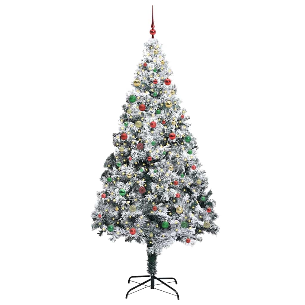 Juletre med dekorative strenglys Hvit 300 cm PVC