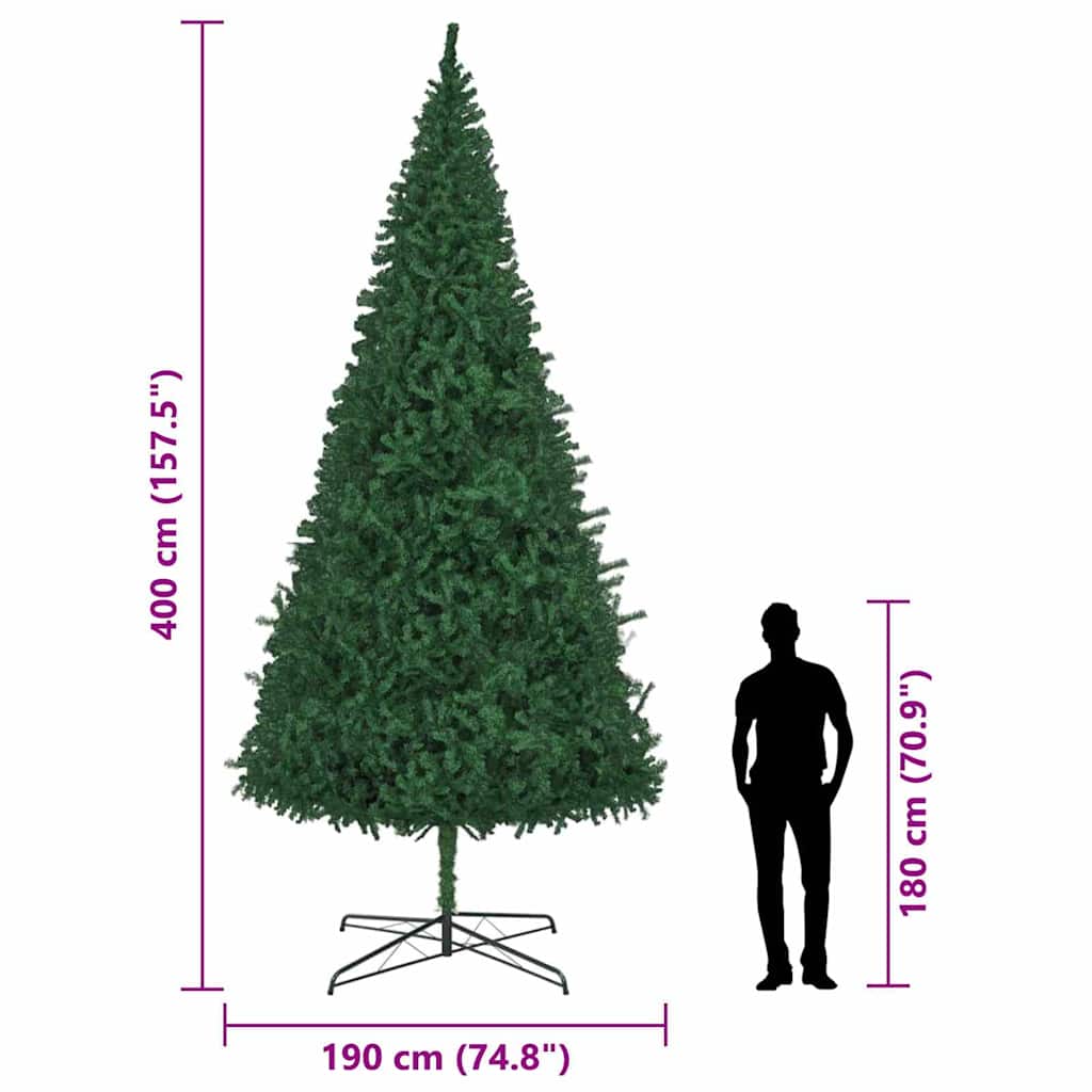 Kunstig juletre med dekorative strenglys grønn 400 cm PVC
