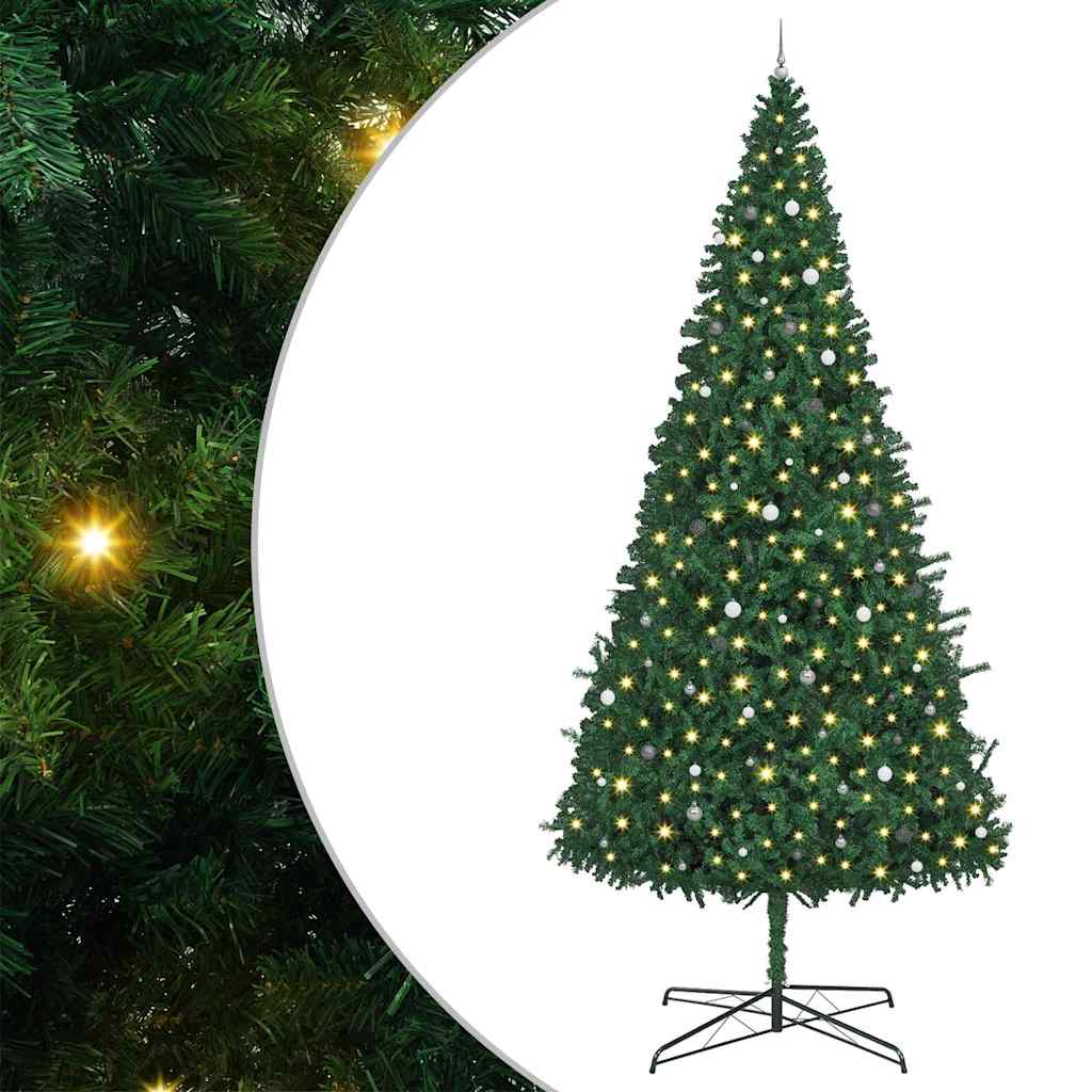 Kunstig juletre med dekorative strenglys grønn 400 cm PVC