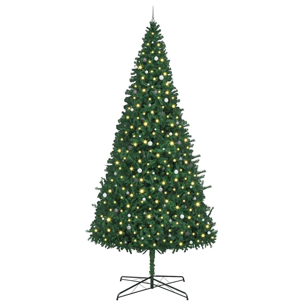 Kunstig juletre med dekorative strenglys grønn 400 cm PVC