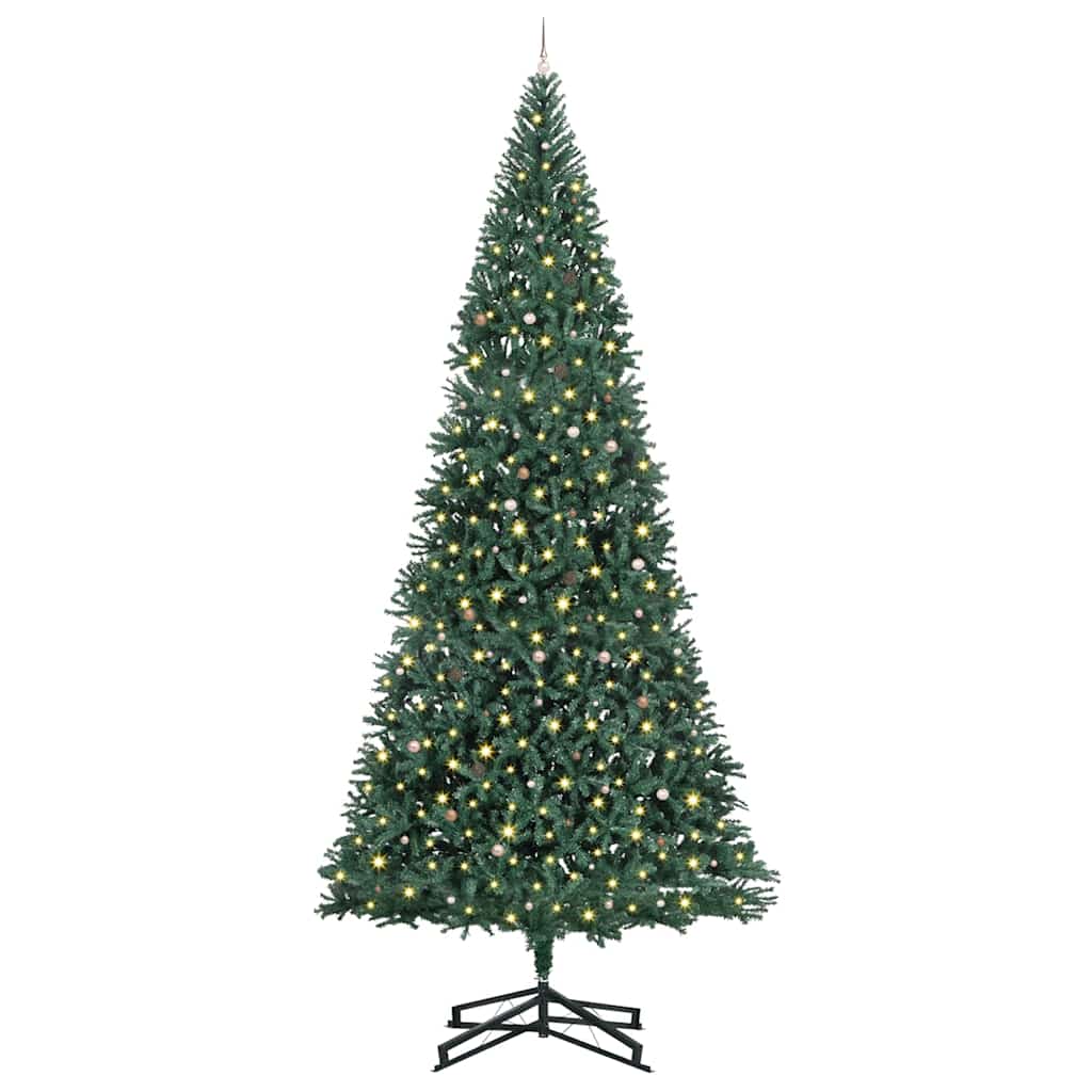 Kunstig forhåndsbelyst juletre med kule-sett grønn 500 cm PVC