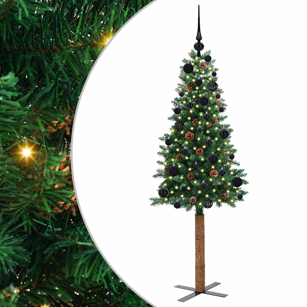 Slim juletre med 150 LED grønn 150 cm PVC og Massivt Furu tre
