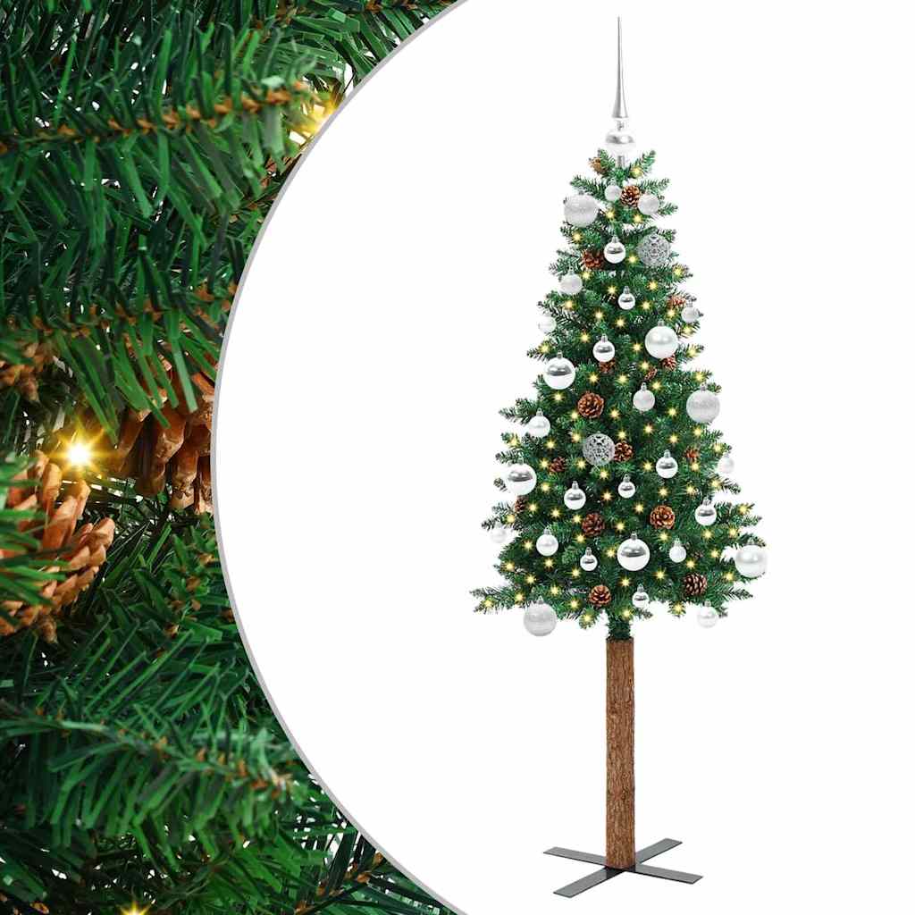 Slim juletre med 150 LED grønn 150 cm PVC og Massivt Furu tre