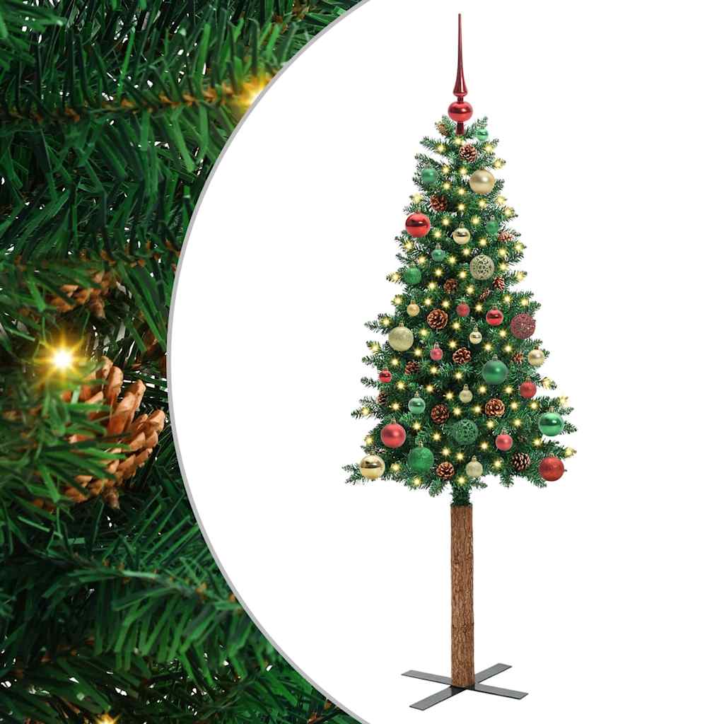 Slim juletre med 150 LED grønn 150 cm PVC og Massivt Furu tre