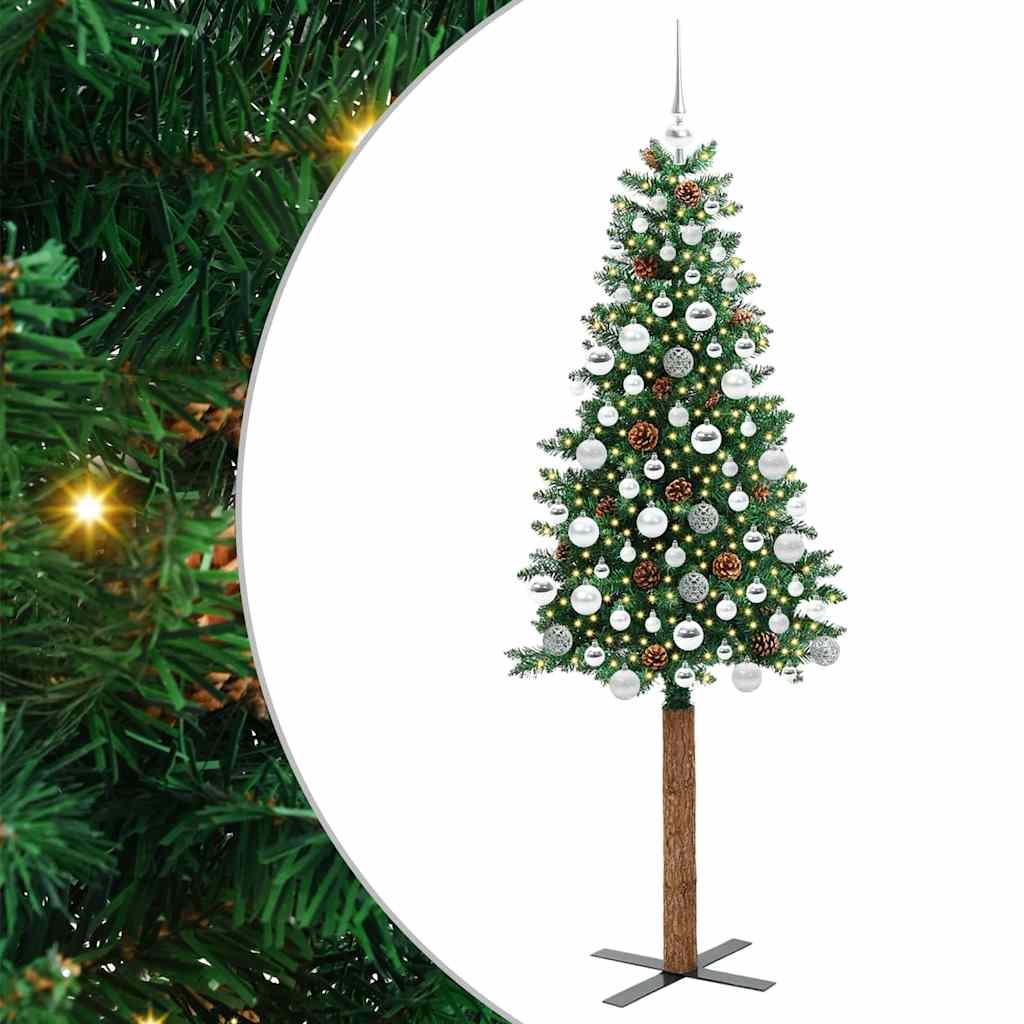 Slim juletre med 300 LED grønn 180 cm PVC og Massivt Furu tre
