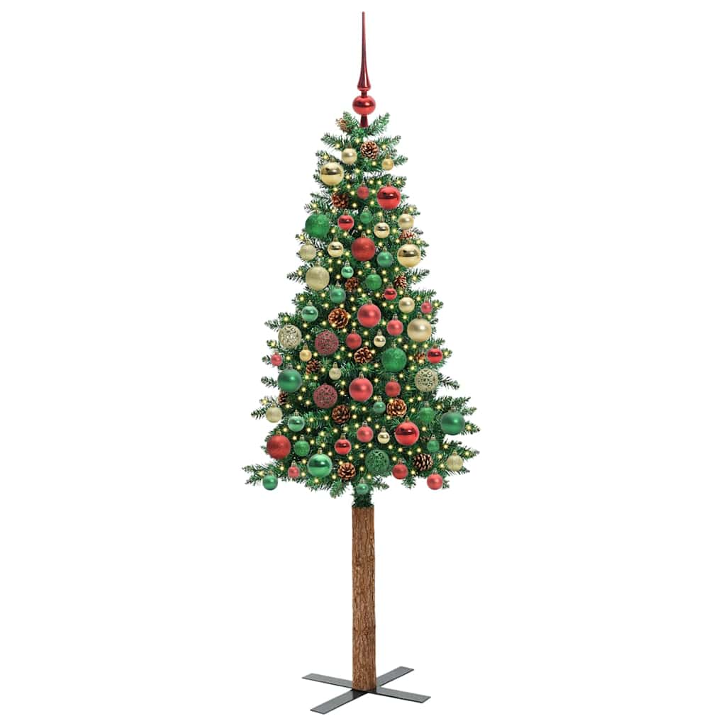 Slim juletre med 300 LED grønn 180 cm PVC og Massivt Furu tre