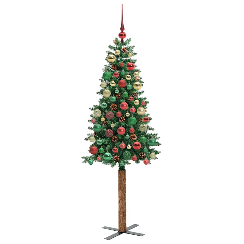 Slim juletre med 300 LED grønn 180 cm PVC og Massivt Furu tre