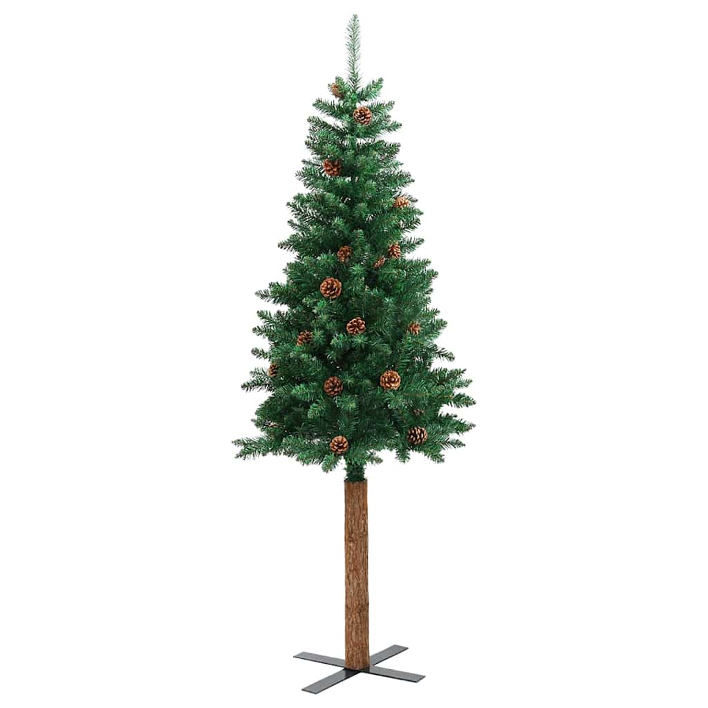 Slim juletre med 300 LED grønn 210 cm PVC og Massivt Furu tre