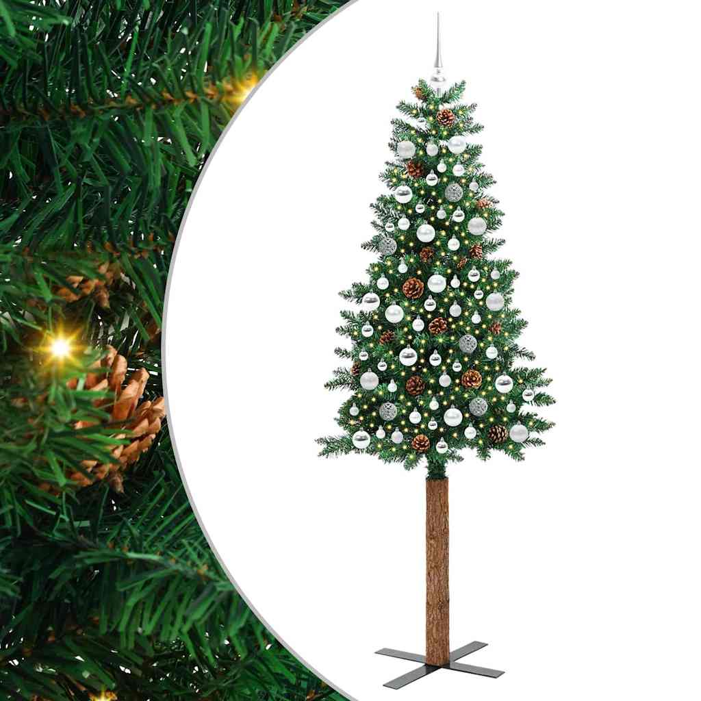 Slim juletre med 300 LED grønn 210 cm PVC og Massivt Furu tre
