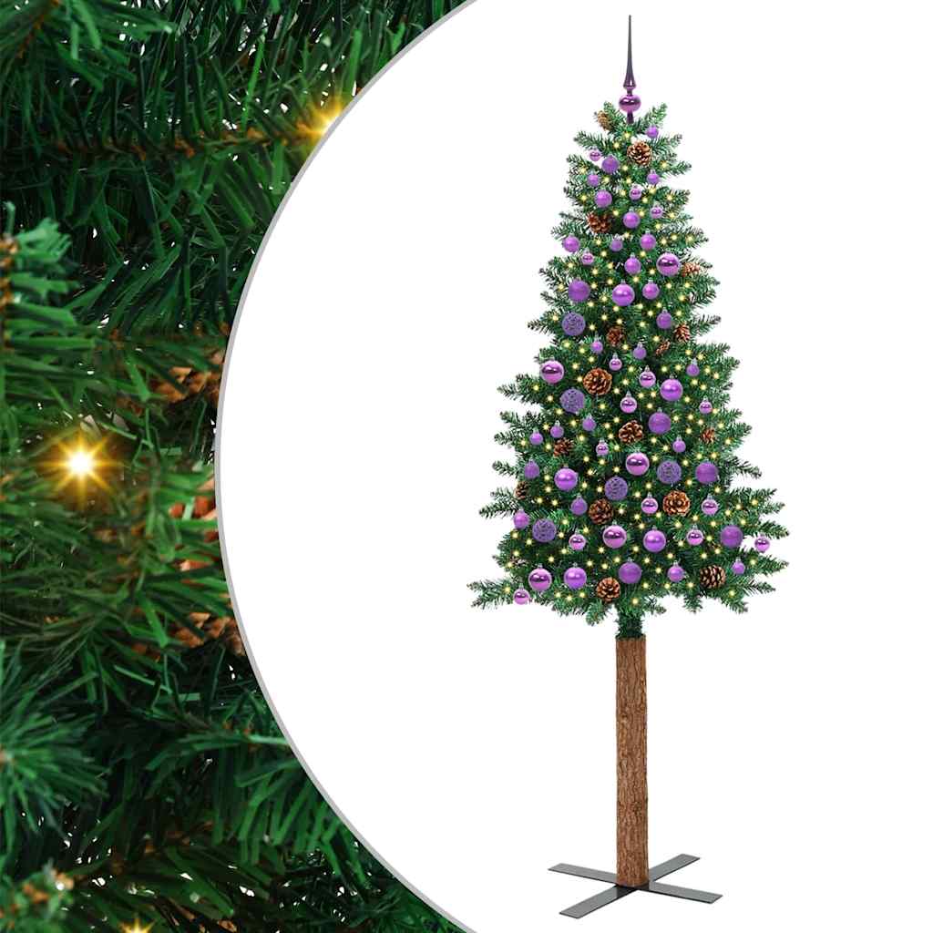 Slim juletre med 300 LED grønn 210 cm PVC og Massivt Furu tre
